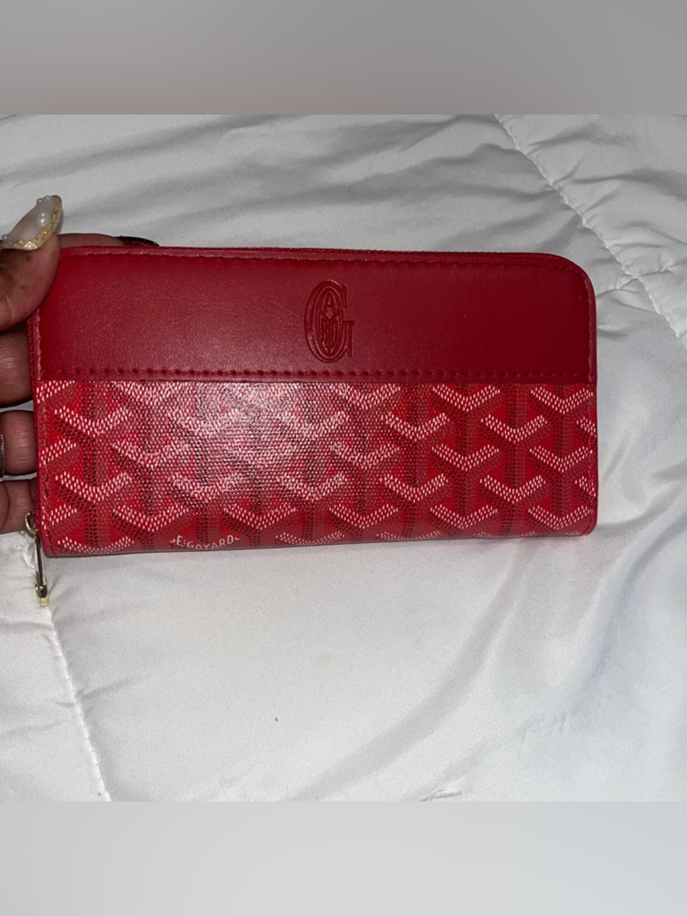 Cute fashion Red Zip-Around Leather & Coated Canvas Wallet